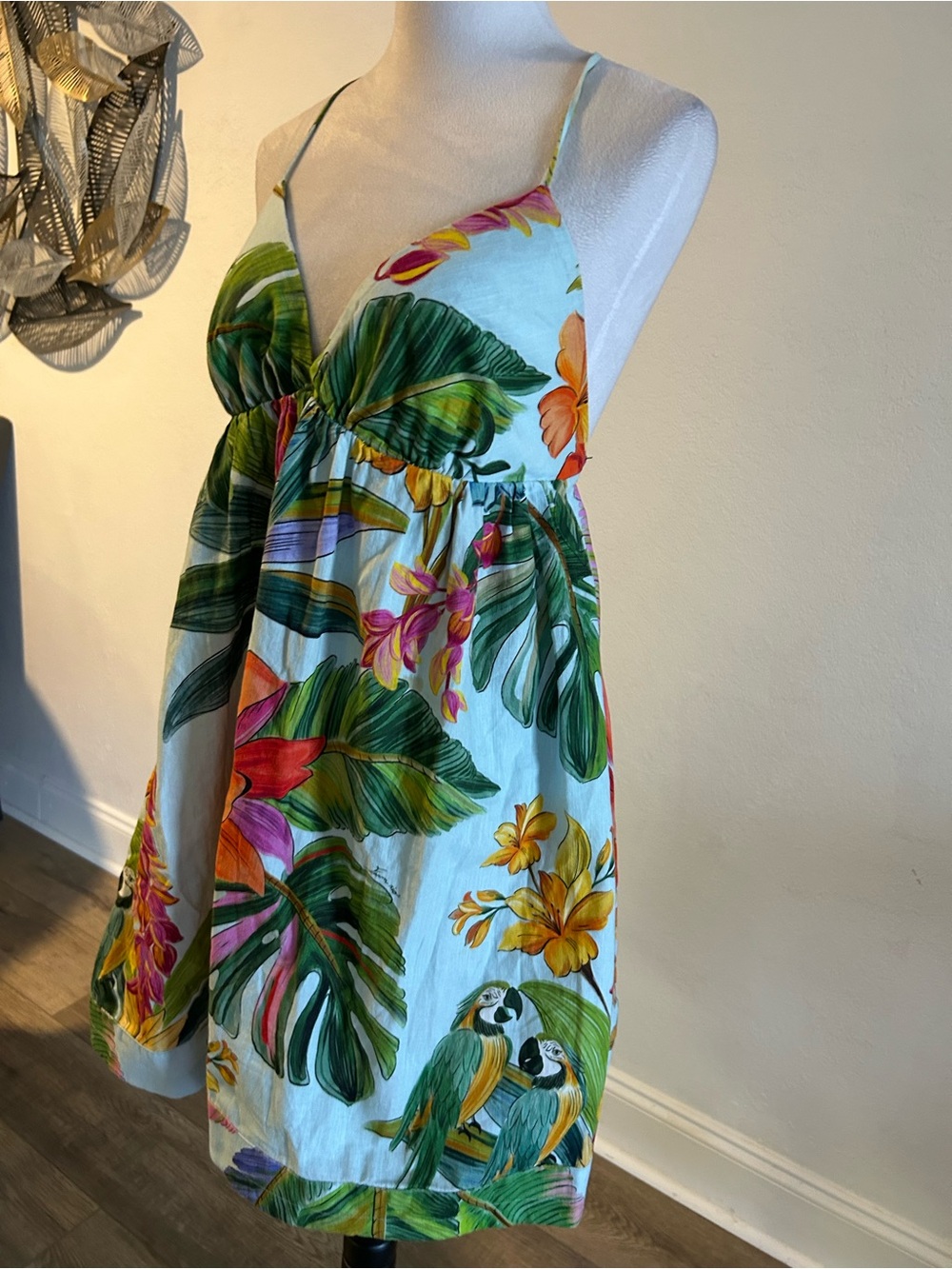 Farm Rio Tropical Floral V-Neck Dress - White/Multicolor - Picture 5 of 8